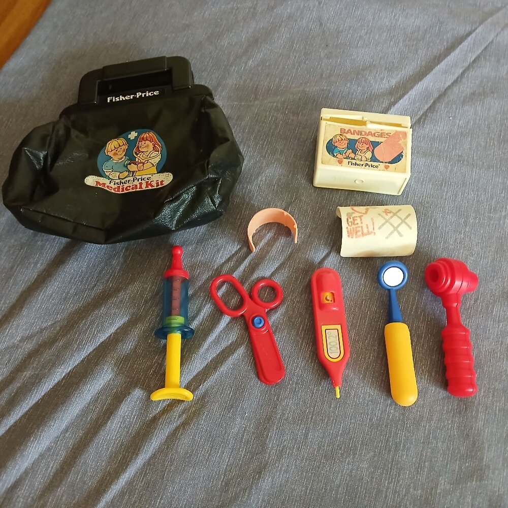 Fisher Price Doctor Instrument Vintage 8 tools & Bag 1987 Set # 1